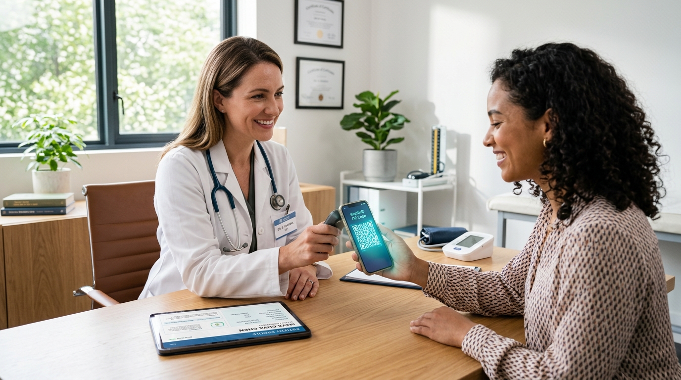 Doctor scanning patient Health Passport QR code seamlessly like UPI